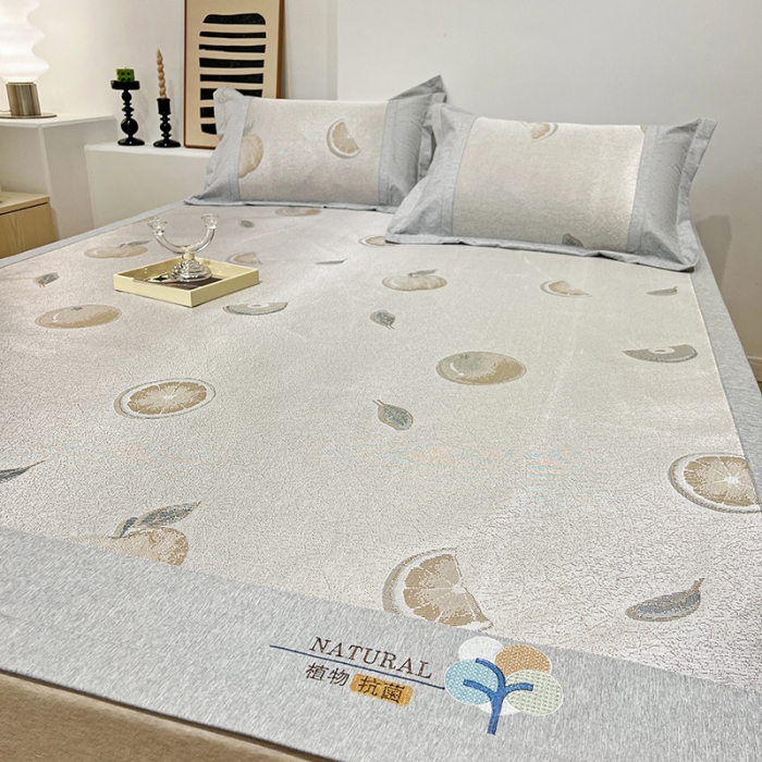 91家纺网 家纺一手货源 找家纺 2023澳梵植物抗菌冰丝凉席三件套软席 鲜橙多