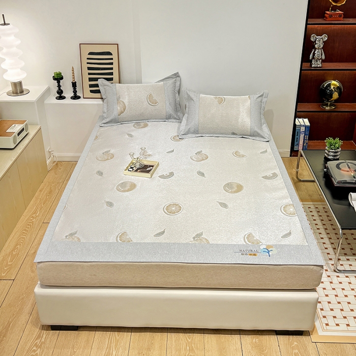 91家纺网 家纺一手货源 找家纺 2023澳梵植物抗菌冰丝凉席三件套软席 鲜橙多