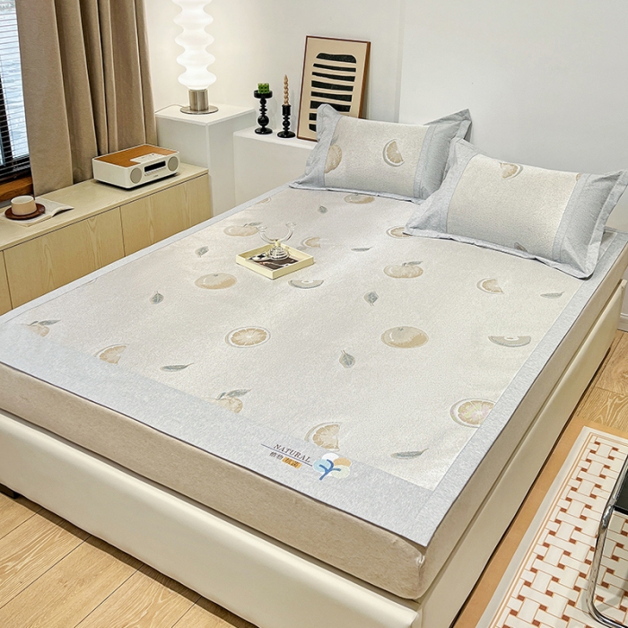 91家纺网 家纺一手货源 找家纺 2023澳梵植物抗菌冰丝凉席三件套软席 鲜橙多