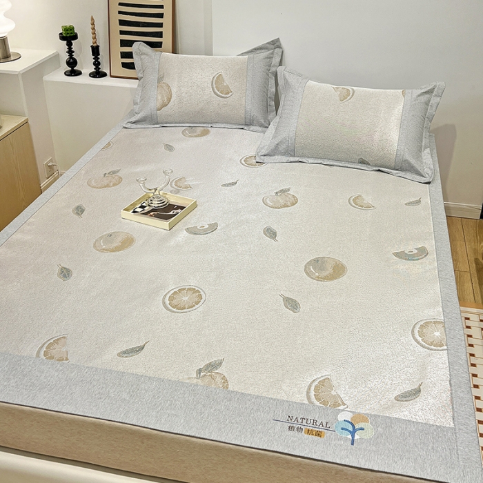 91家纺网 家纺一手货源 找家纺 2023澳梵植物抗菌冰丝凉席三件套软席 鲜橙多