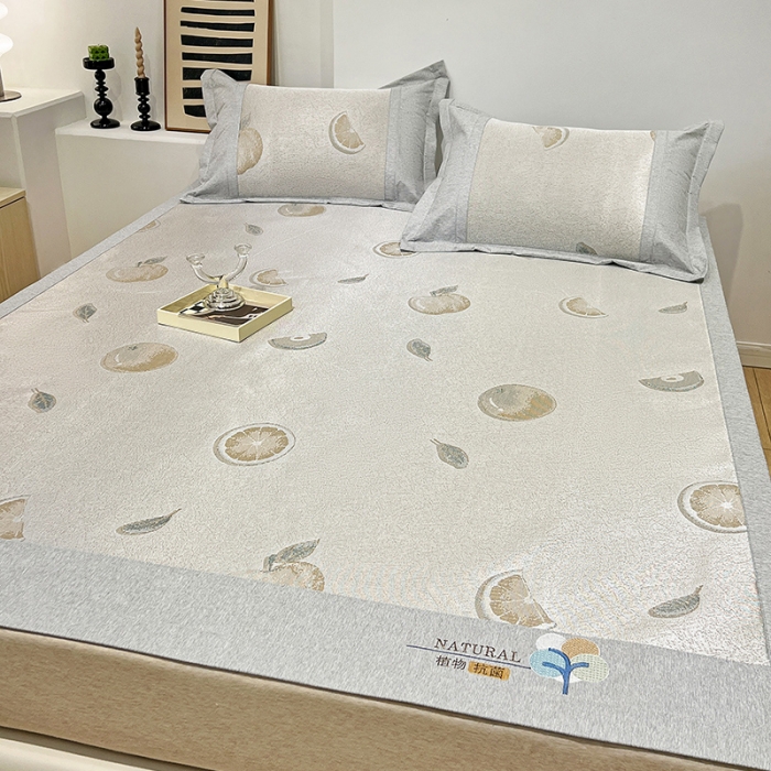 91家纺网 家纺一手货源 找家纺 2023澳梵植物抗菌冰丝凉席三件套软席 鲜橙多