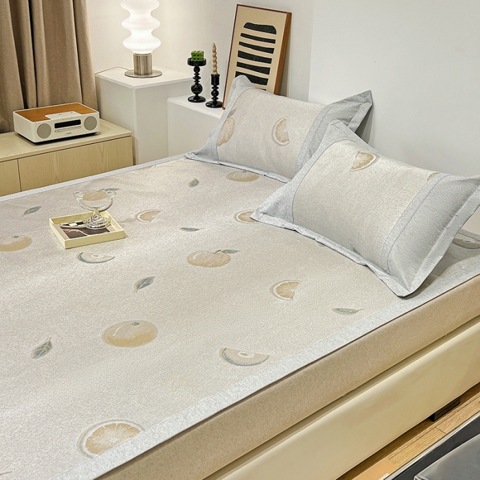 91家纺网 家纺一手货源 找家纺 2023澳梵植物抗菌冰丝凉席三件套软席 鲜橙多