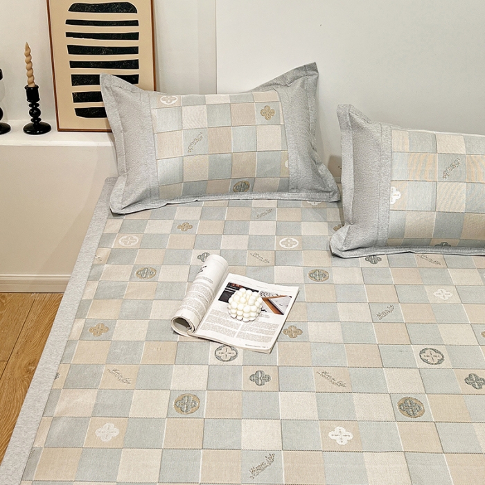 91家纺网 家纺一手货源 找家纺 2023澳梵植物抗菌冰丝凉席三件套软席 方格-咖啡