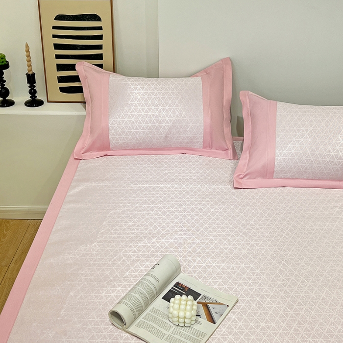 91家纺网 家纺一手货源 找家纺 2023澳梵植物抗菌冰丝凉席三件套软席 米格-粉