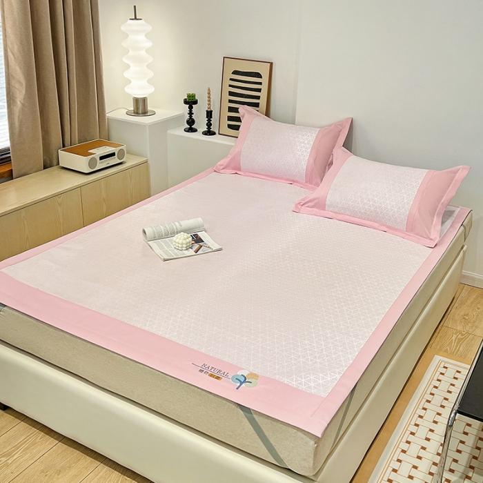 91家纺网 家纺一手货源 找家纺 2023澳梵植物抗菌冰丝凉席三件套软席 米格-粉