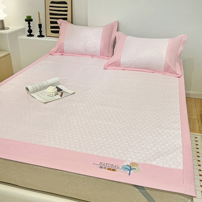 91家纺网 家纺一手货源 找家纺 2023澳梵植物抗菌冰丝凉席三件套软席 米格-粉