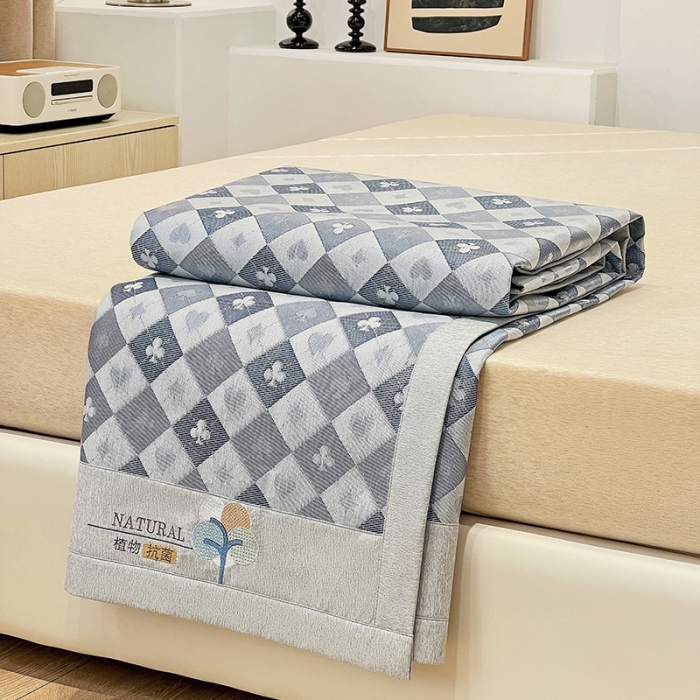 91家纺网 家纺一手货源 找家纺 2023澳梵植物抗菌冰丝凉席三件套软席 棋盘-蓝