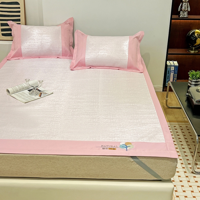 91家纺网 家纺一手货源 找家纺 2023澳梵植物抗菌冰丝凉席三件套软席 简约-粉色
