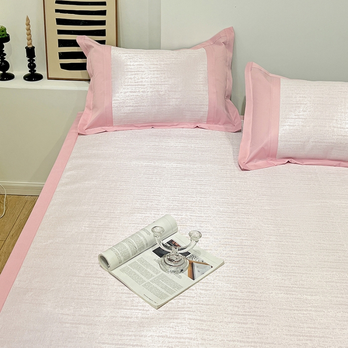 91家纺网 家纺一手货源 找家纺 2023澳梵植物抗菌冰丝凉席三件套软席 简约-粉色