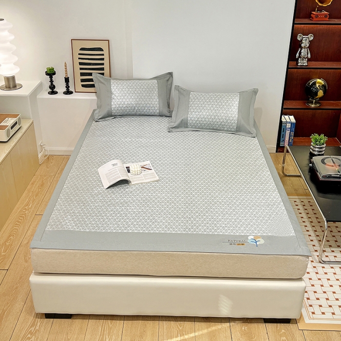 91家纺网 家纺一手货源 找家纺 2023澳梵植物抗菌冰丝凉席三件套软席 米格-灰