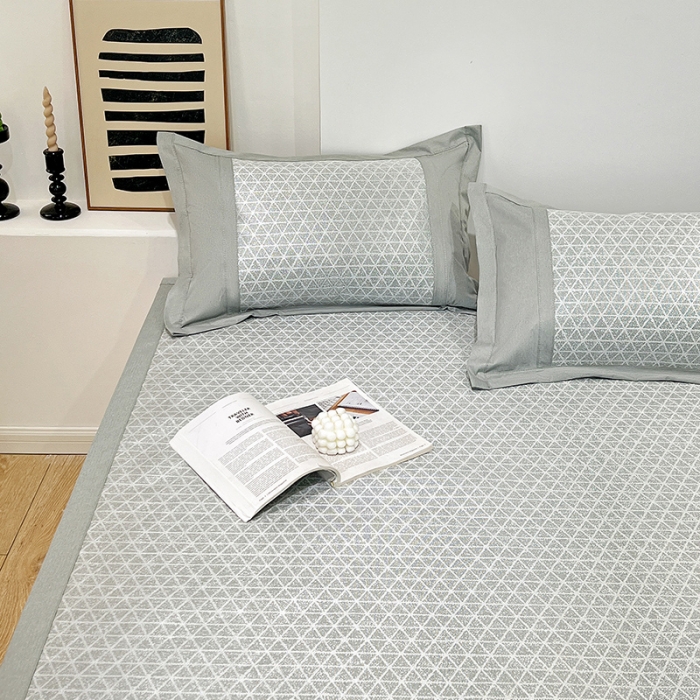 91家纺网 家纺一手货源 找家纺 2023澳梵植物抗菌冰丝凉席三件套软席 米格-灰