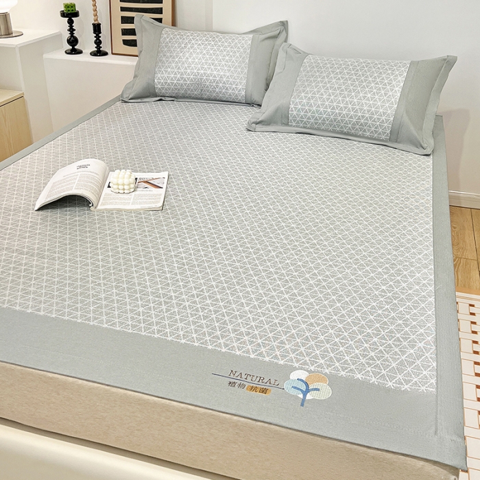 91家纺网 家纺一手货源 找家纺 2023澳梵植物抗菌冰丝凉席三件套软席 米格-灰