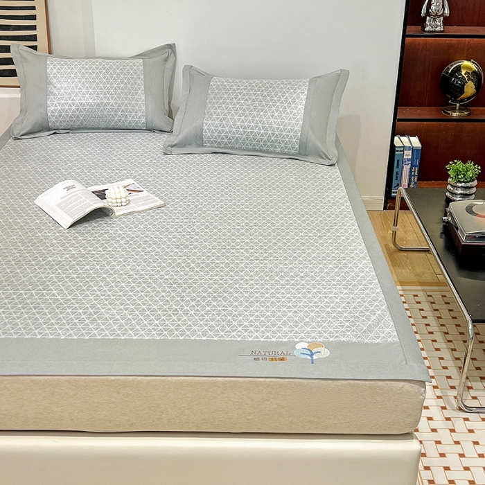 91家纺网 家纺一手货源 找家纺 2023澳梵植物抗菌冰丝凉席三件套软席 米格-灰