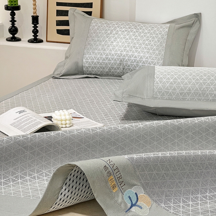 91家纺网 家纺一手货源 找家纺 2023澳梵植物抗菌冰丝凉席三件套软席 米格-灰