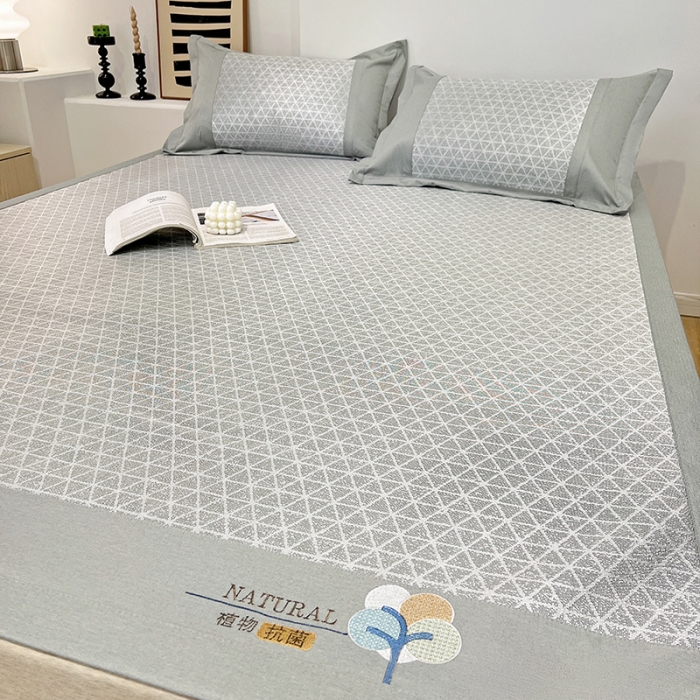 91家纺网 家纺一手货源 找家纺 2023澳梵植物抗菌冰丝凉席三件套软席 米格-灰