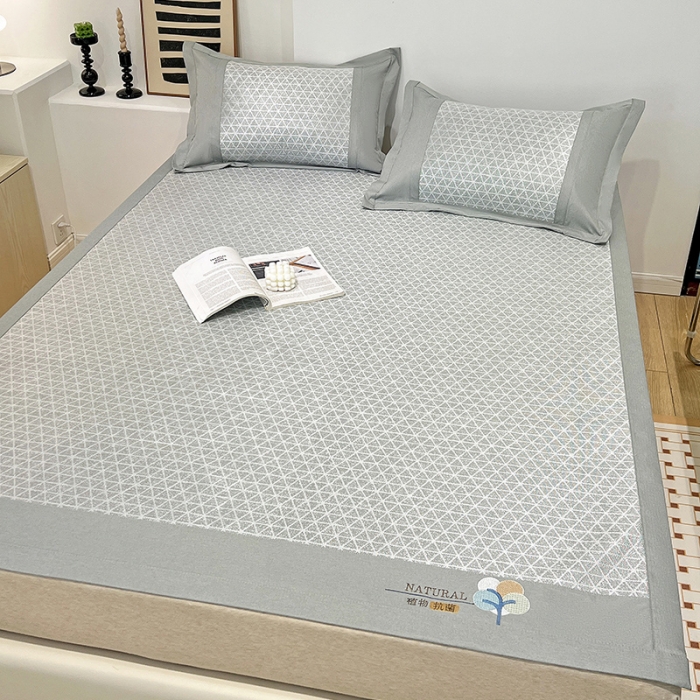 91家纺网 家纺一手货源 找家纺 2023澳梵植物抗菌冰丝凉席三件套软席 米格-灰