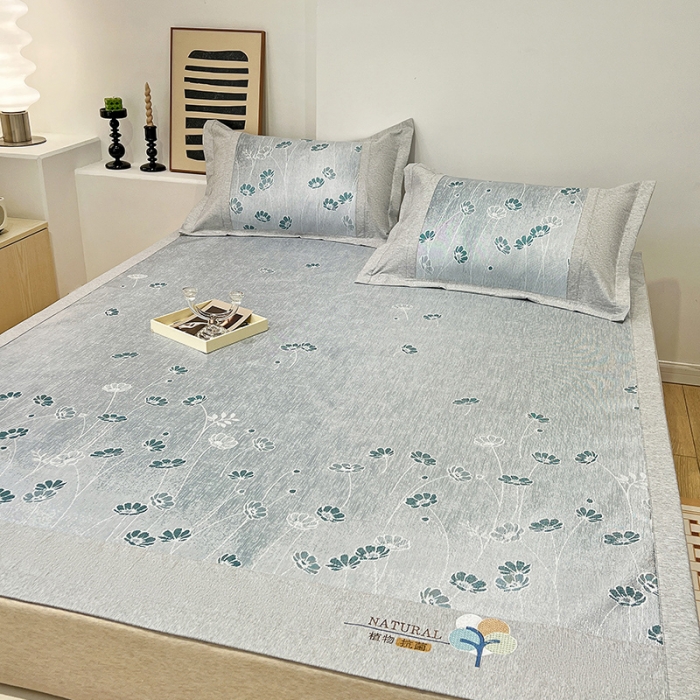 91家纺网 家纺一手货源 找家纺 2023澳梵植物抗菌冰丝凉席三件套软席 盛放-灰