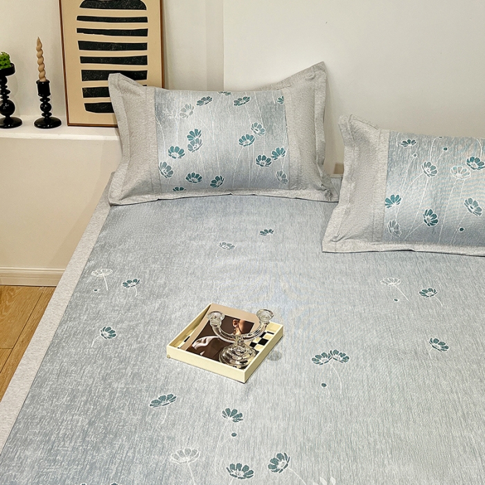 91家纺网 家纺一手货源 找家纺 2023澳梵植物抗菌冰丝凉席三件套软席 盛放-灰