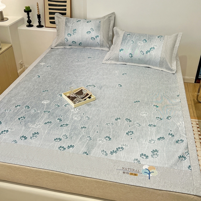 91家纺网 家纺一手货源 找家纺 2023澳梵植物抗菌冰丝凉席三件套软席 盛放-灰