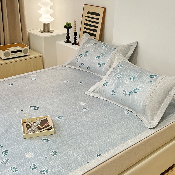 91家纺网 家纺一手货源 找家纺 2023澳梵植物抗菌冰丝凉席三件套软席 盛放-灰