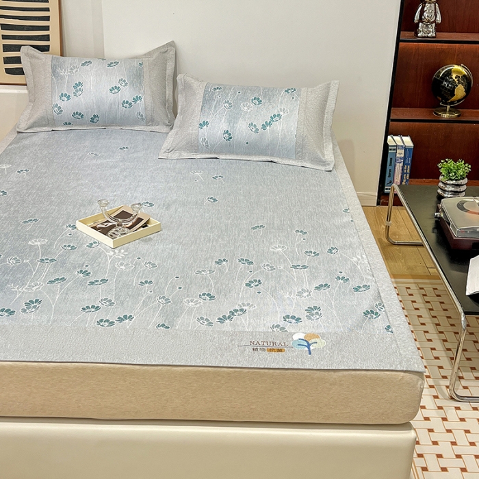 91家纺网 家纺一手货源 找家纺 2023澳梵植物抗菌冰丝凉席三件套软席 盛放-灰