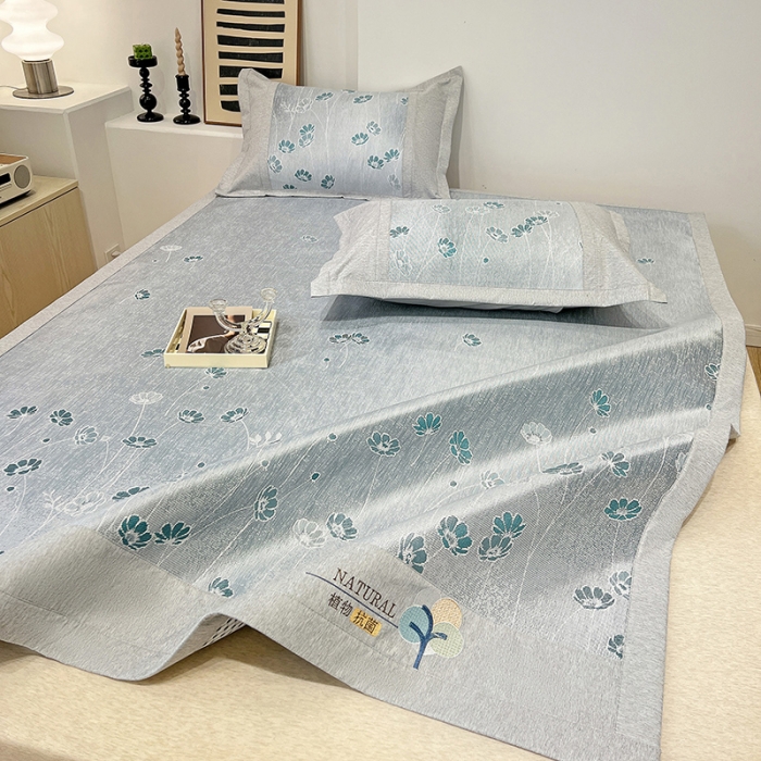 91家纺网 家纺一手货源 找家纺 2023澳梵植物抗菌冰丝凉席三件套软席 盛放-灰