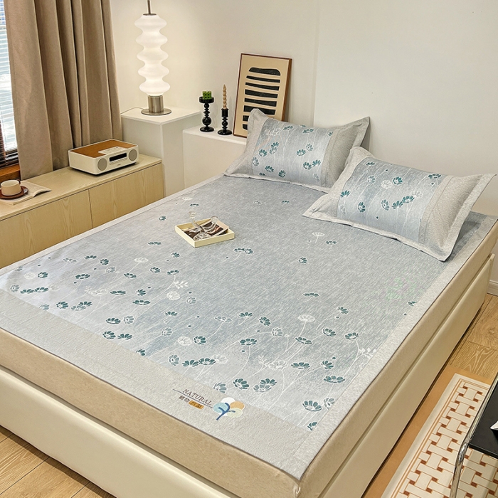 91家纺网 家纺一手货源 找家纺 2023澳梵植物抗菌冰丝凉席三件套软席 盛放-灰