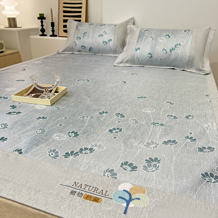 91家纺网 家纺一手货源 找家纺 2023澳梵植物抗菌冰丝凉席三件套软席 盛放-灰