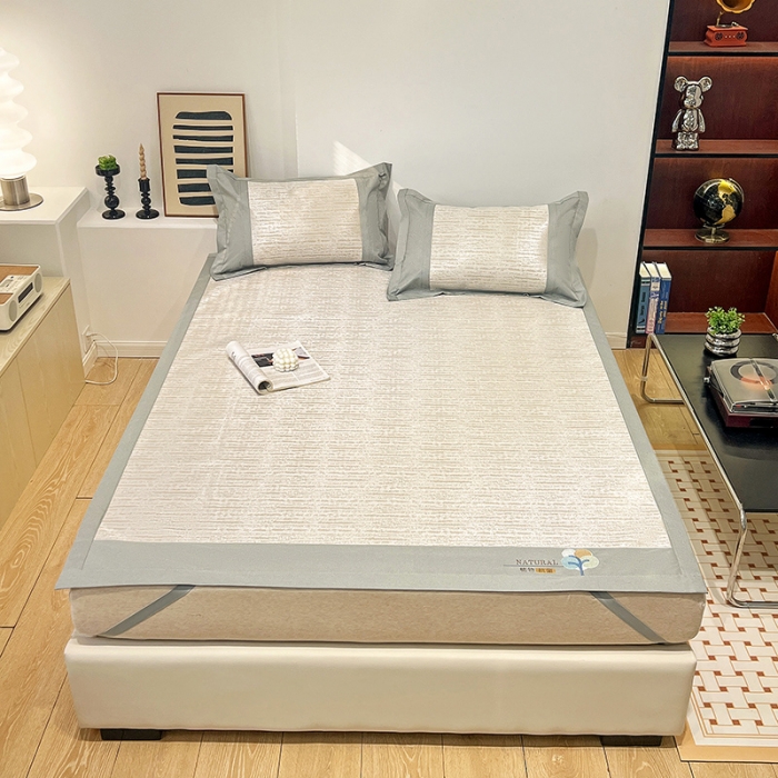 91家纺网 家纺一手货源 找家纺 2023澳梵植物抗菌冰丝凉席三件套软席 简约-金咖