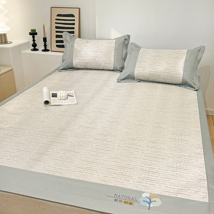 91家纺网 家纺一手货源 找家纺 2023澳梵植物抗菌冰丝凉席三件套软席 简约-金咖