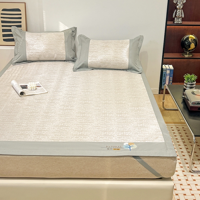 91家纺网 家纺一手货源 找家纺 2023澳梵植物抗菌冰丝凉席三件套软席 简约-金咖