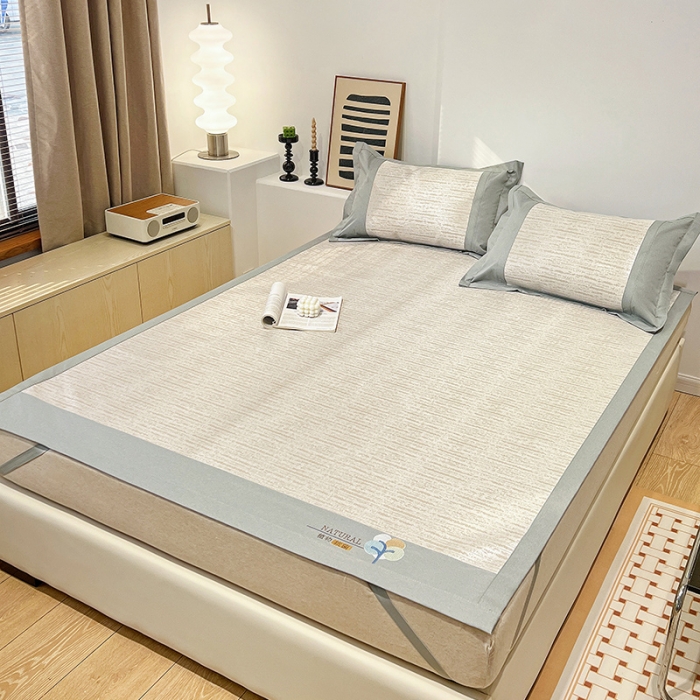 91家纺网 家纺一手货源 找家纺 2023澳梵植物抗菌冰丝凉席三件套软席 简约-金咖