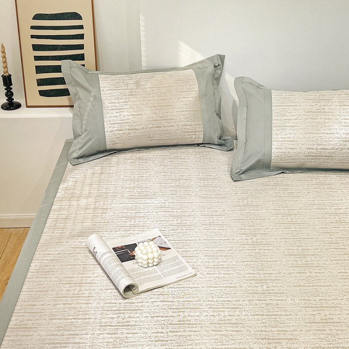 91家纺网 家纺一手货源 找家纺 2023澳梵植物抗菌冰丝凉席三件套软席 简约-金咖