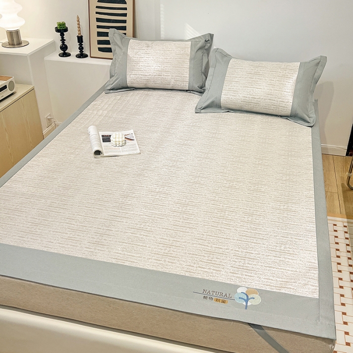 91家纺网 家纺一手货源 找家纺 2023澳梵植物抗菌冰丝凉席三件套软席 简约-金咖