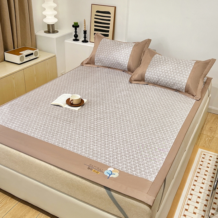 91家纺网 家纺一手货源 找家纺 2023澳梵植物抗菌冰丝凉席三件套软席 米格-金咖