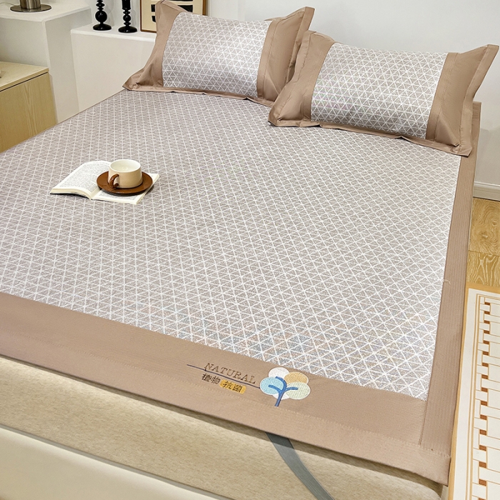 91家纺网 家纺一手货源 找家纺 2023澳梵植物抗菌冰丝凉席三件套软席 米格-金咖