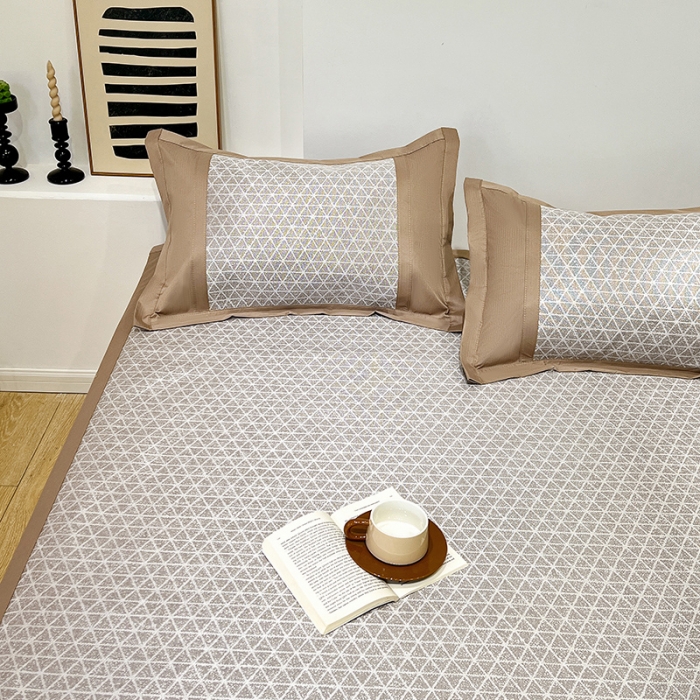 91家纺网 家纺一手货源 找家纺 2023澳梵植物抗菌冰丝凉席三件套软席 米格-金咖