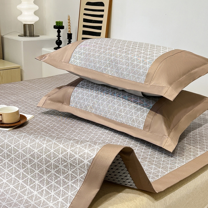 91家纺网 家纺一手货源 找家纺 2023澳梵植物抗菌冰丝凉席三件套软席 米格-金咖