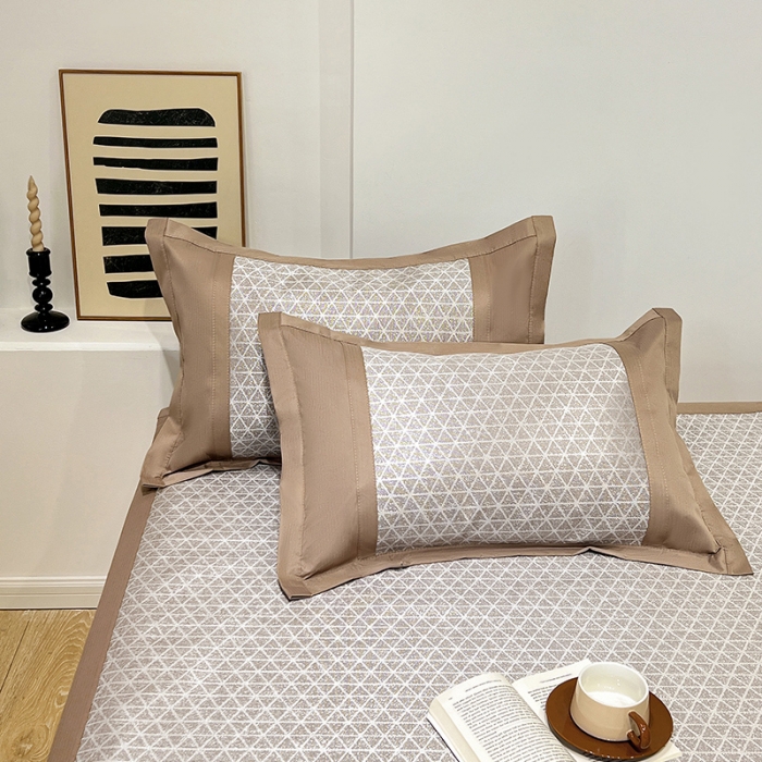 91家纺网 家纺一手货源 找家纺 2023澳梵植物抗菌冰丝凉席三件套软席 米格-金咖