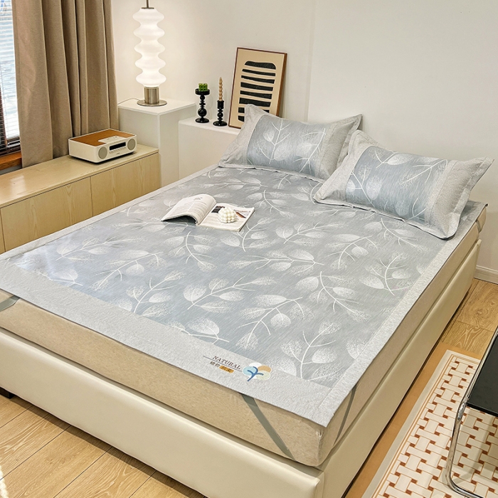 91家纺网 家纺一手货源 找家纺 2023澳梵植物抗菌冰丝凉席三件套软席 树影-灰