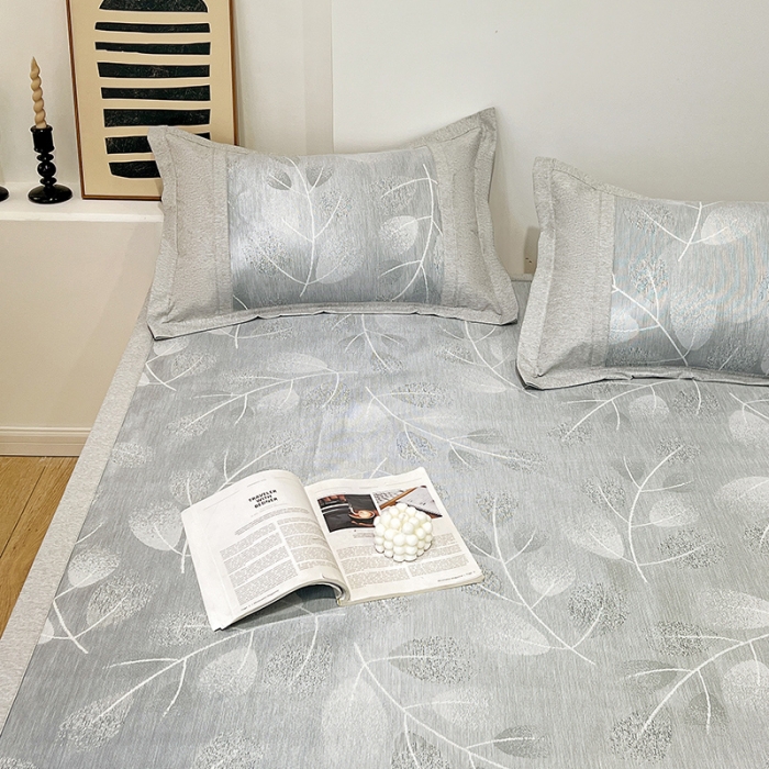 91家纺网 家纺一手货源 找家纺 2023澳梵植物抗菌冰丝凉席三件套软席 树影-灰