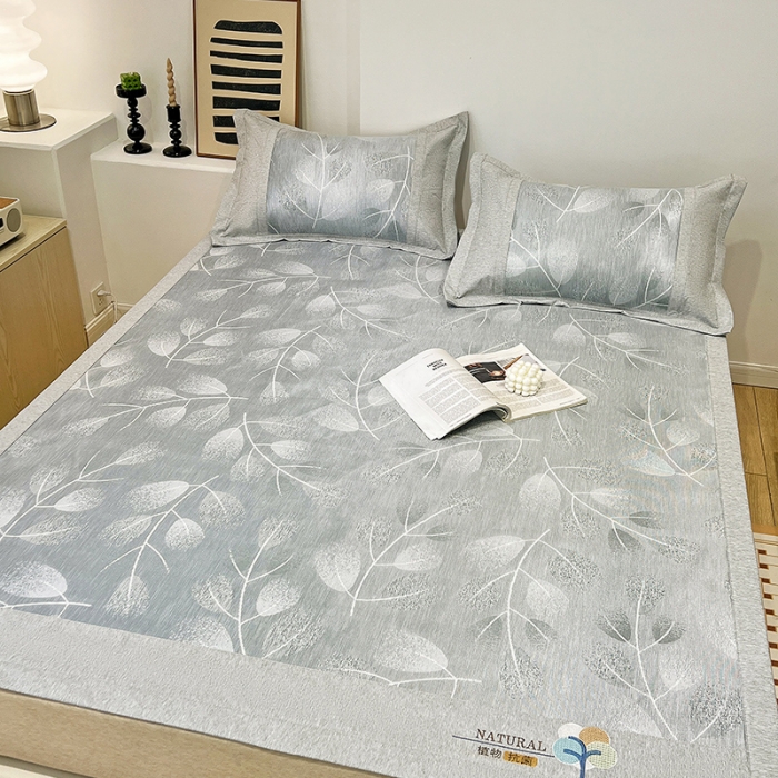 91家纺网 家纺一手货源 找家纺 2023澳梵植物抗菌冰丝凉席三件套软席 树影-灰