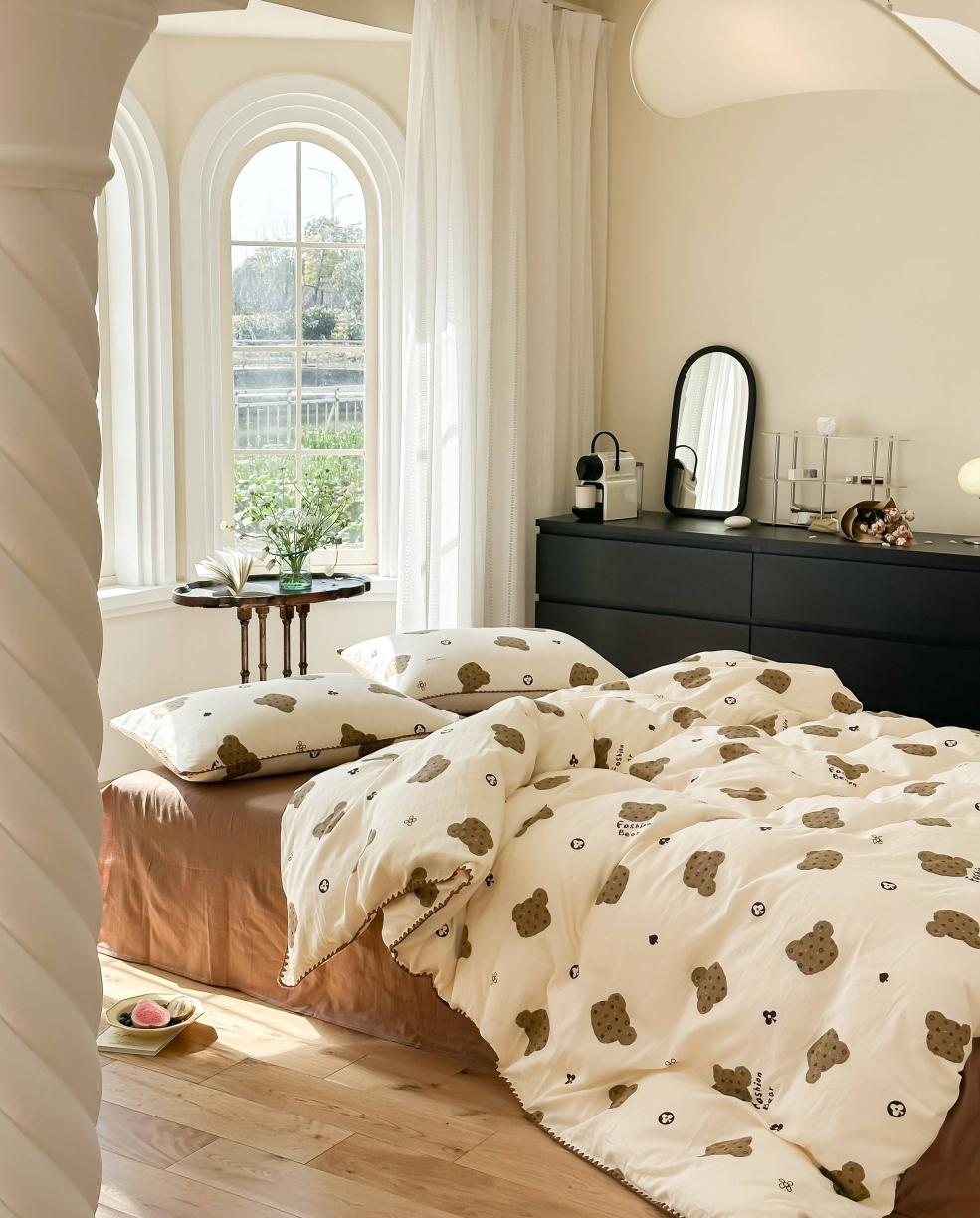 91家纺网 家纺一手货源 找家纺 洋铭区 2023新款双层纱四件套系列 宝贝熊熊