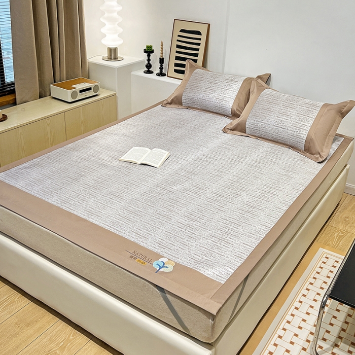 91家纺网 家纺一手货源 找家纺 2023澳梵植物抗菌冰丝凉席三件套软席 简约-咖啡