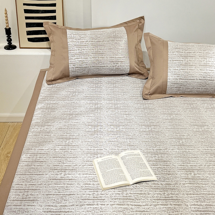 91家纺网 家纺一手货源 找家纺 2023澳梵植物抗菌冰丝凉席三件套软席 简约-咖啡