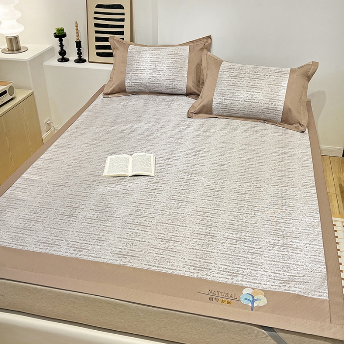 91家纺网 家纺一手货源 找家纺 2023澳梵植物抗菌冰丝凉席三件套软席 简约-咖啡