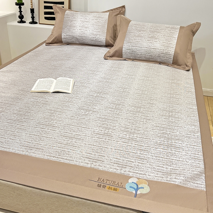 91家纺网 家纺一手货源 找家纺 2023澳梵植物抗菌冰丝凉席三件套软席 简约-咖啡