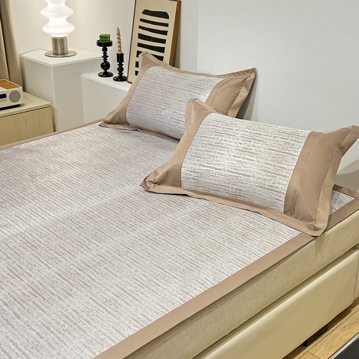 91家纺网 家纺一手货源 找家纺 2023澳梵植物抗菌冰丝凉席三件套软席 简约-咖啡