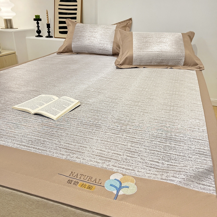 91家纺网 家纺一手货源 找家纺 2023澳梵植物抗菌冰丝凉席三件套软席 简约-咖啡