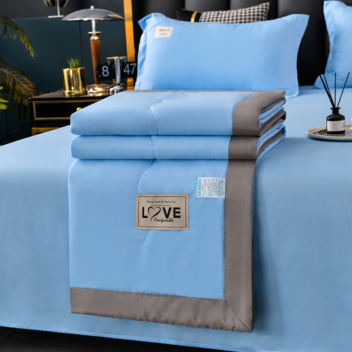 91家纺网 家纺一手货源 找家纺 宇豪 2023新款水洗棉夏被 LOVE-天空蓝